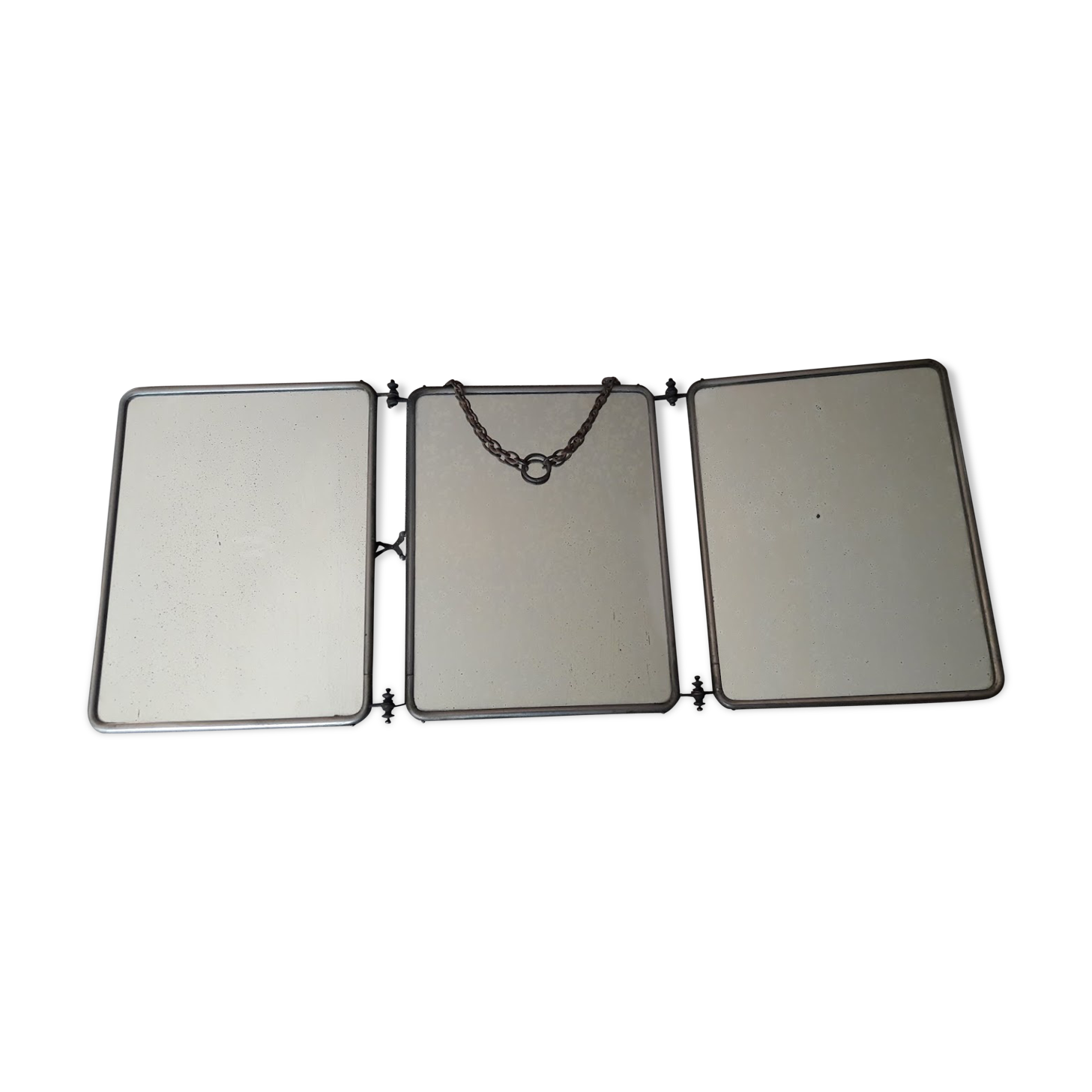 Barber triptych with towers brass mirror 58x24cm