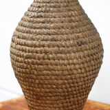 Old basket, burgundy straw and bramble, woven basket, interior decoration
