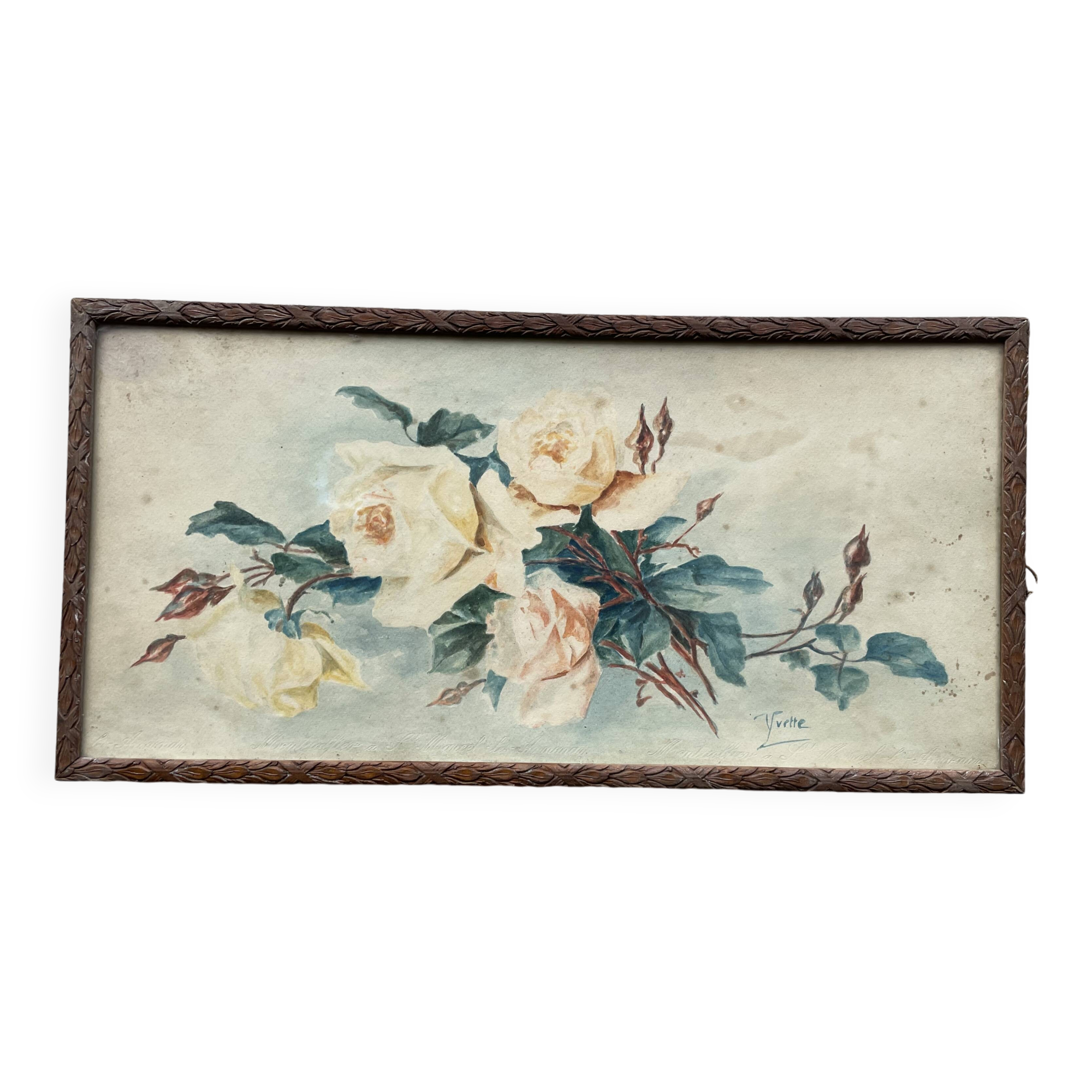 Old watercolor under glass