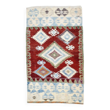 5x8 Burgundy & Light Blue Rare Geometric Style Wool Kilim Rug, 144x241 Cm