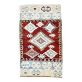 5x8 Burgundy & Light Blue Rare Geometric Style Wool Kilim Rug, 144x241 Cm