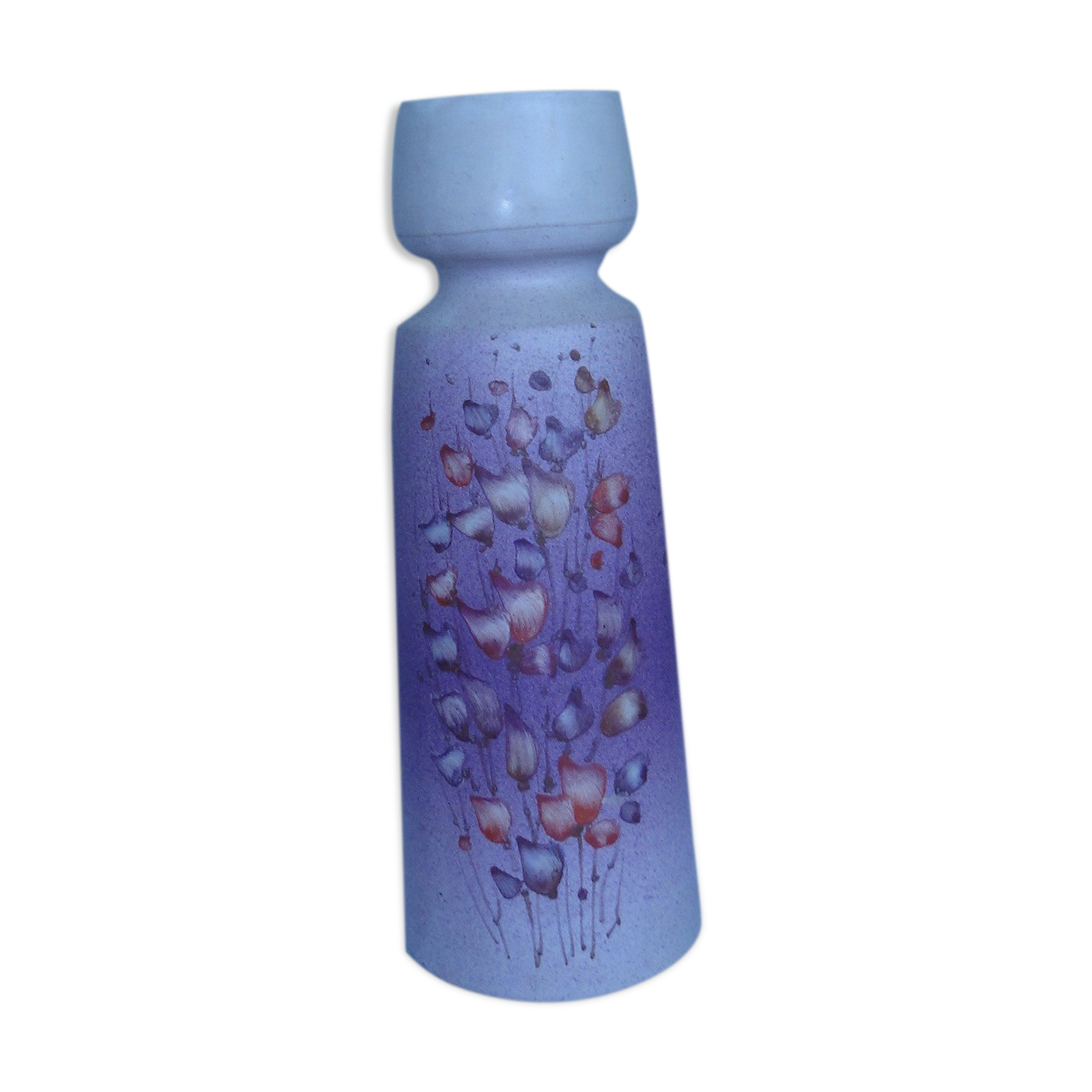 Ceramic vase with beige and purple background and flower decoration signed Orifits