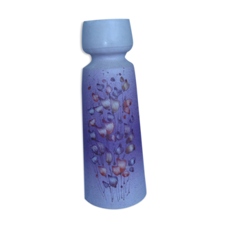 Ceramic vase with beige and purple background and flower decoration signed Orifits