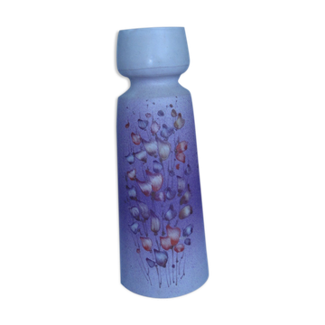 Ceramic vase with beige and purple background and flower decoration signed Orifits