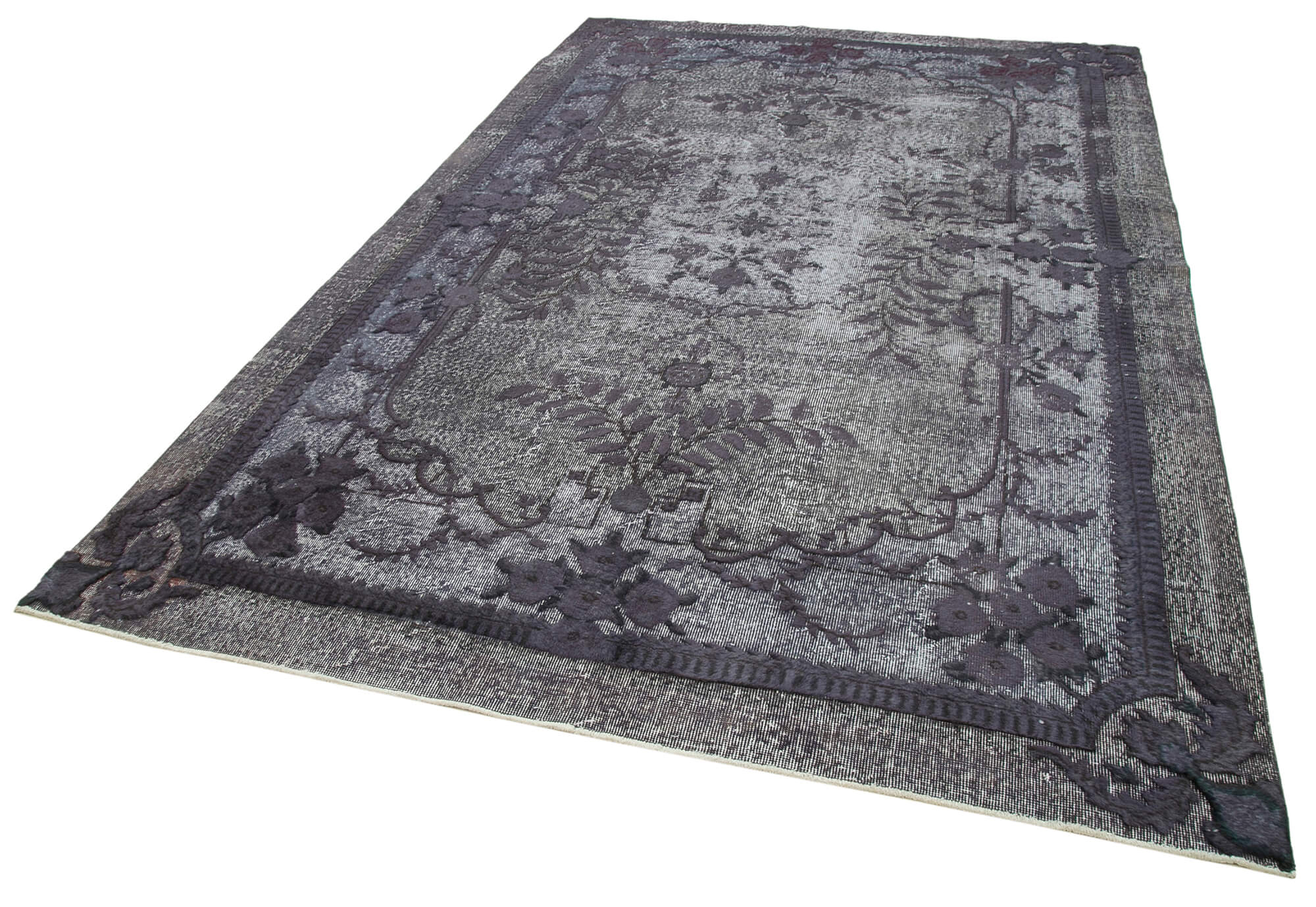 Hand-Knotted Hi-Low Pile Oriental 1970s 204 cm x 320 cm Grey Rug