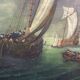 Tableau huile sur panneau Ecole hollandaise Marine monogrammée