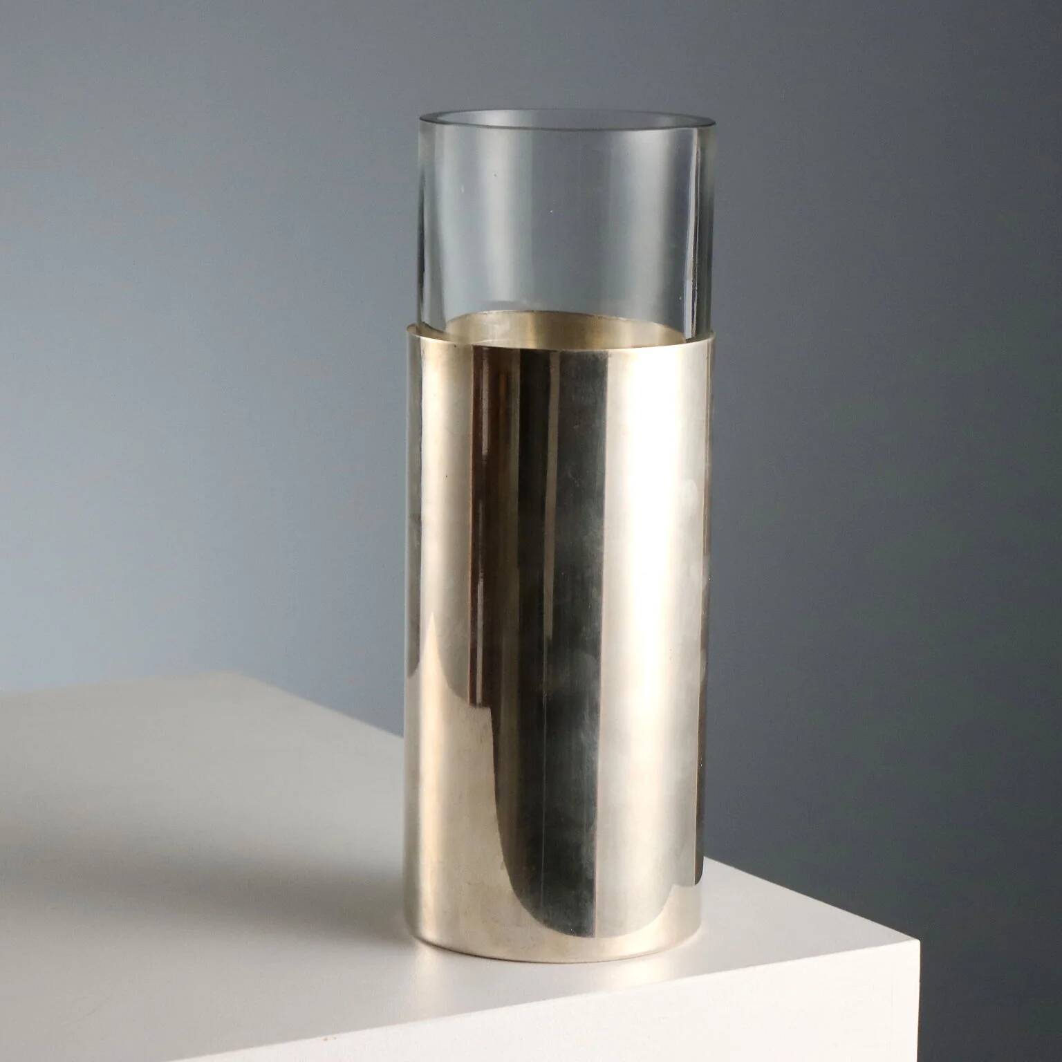 Vintage crystal and silver vase, Italy, 20th century