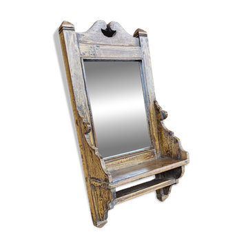 Ancien miroir de barbier en teck birman