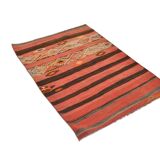 Turkish Red & Brown Striped Vintage Kilim Rug, 87x127Cm
