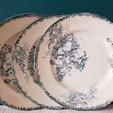 Set of 3 plates old blue poppy A.Lebacqz model and M.Bouchart