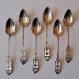 6 small numbered silver teaspoons, Minerva hallmark.