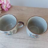 Set of two Mugs in Speckled Stoneware Small Wild Flowers Bohemian Retro