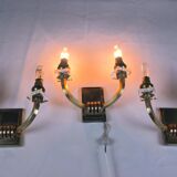 Three double wall lamps  Brass and lucite, France Mid-Century