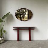 Red lacquered console and its mirror from the 80s
