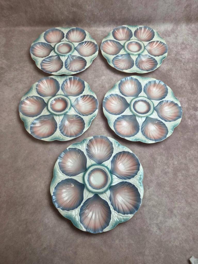 Set of 5 oyster plates Digoin Sarreguemines no. 32 – Antique majolica