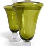 Murano Glass Green Lidded Urns, Venini Style, Italy, 1950s