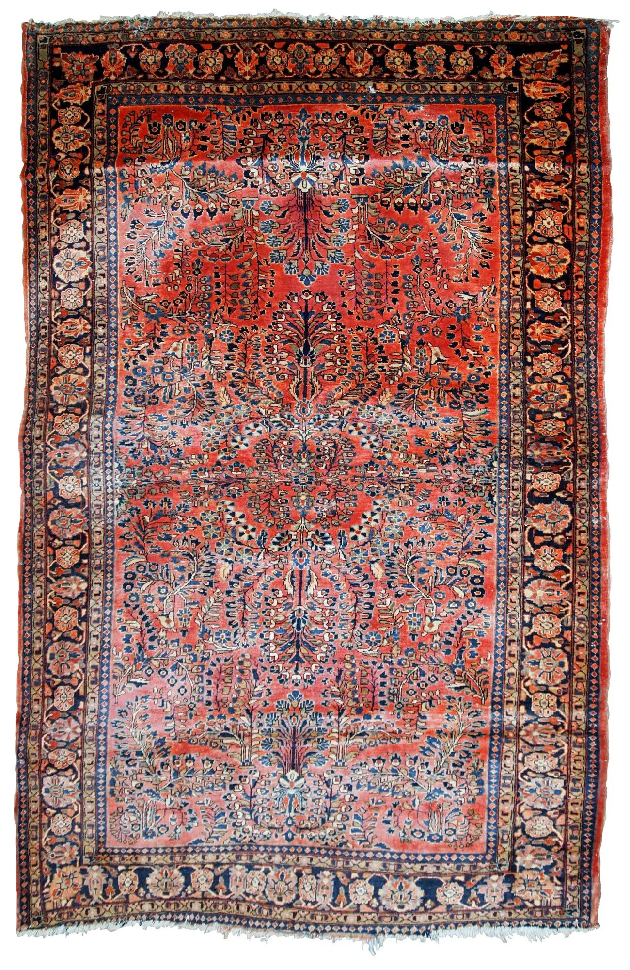 Handmade antique Persian Sarouk rug 4' x 6.8' (122cm x 207cm) 1920s - 1B784