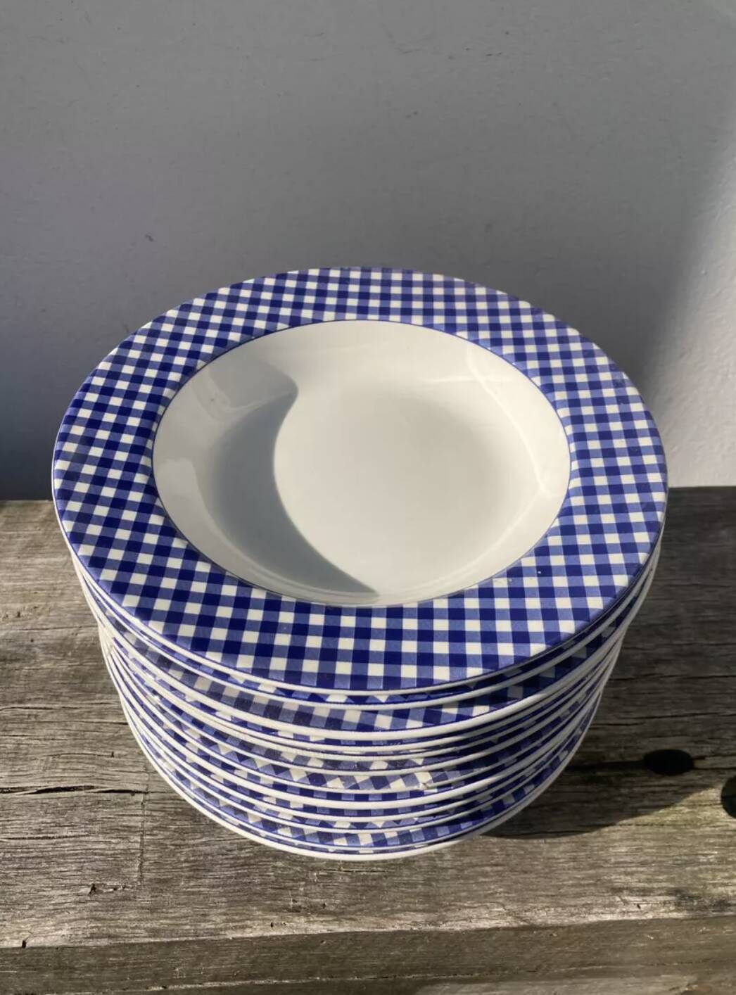 12 Quadrifoglio blue checkered soup plates