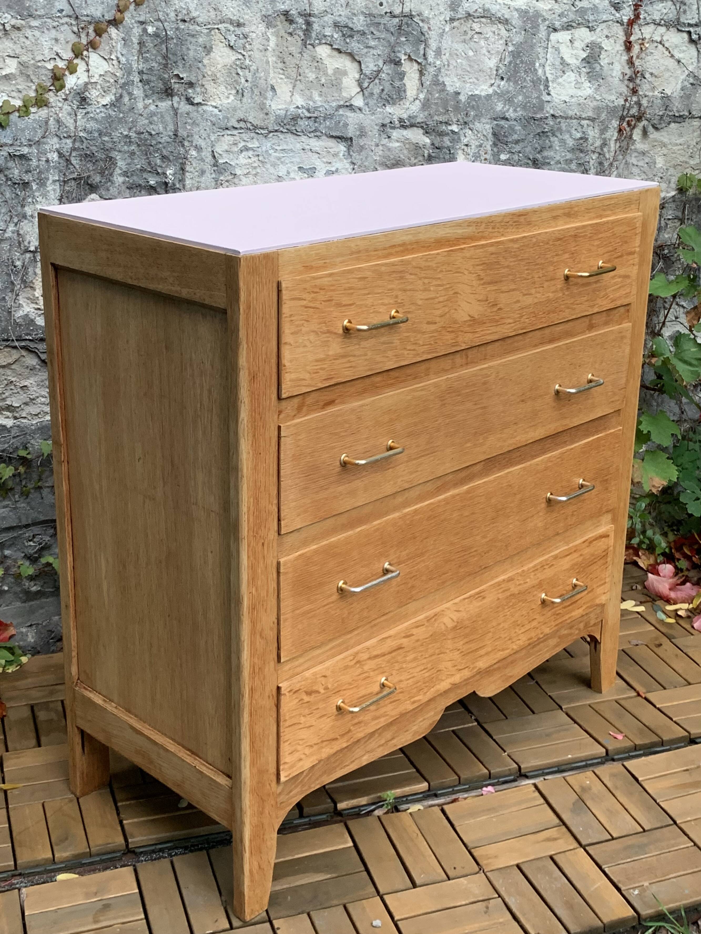 Vintage chest of drawers in solid raw oak 1950