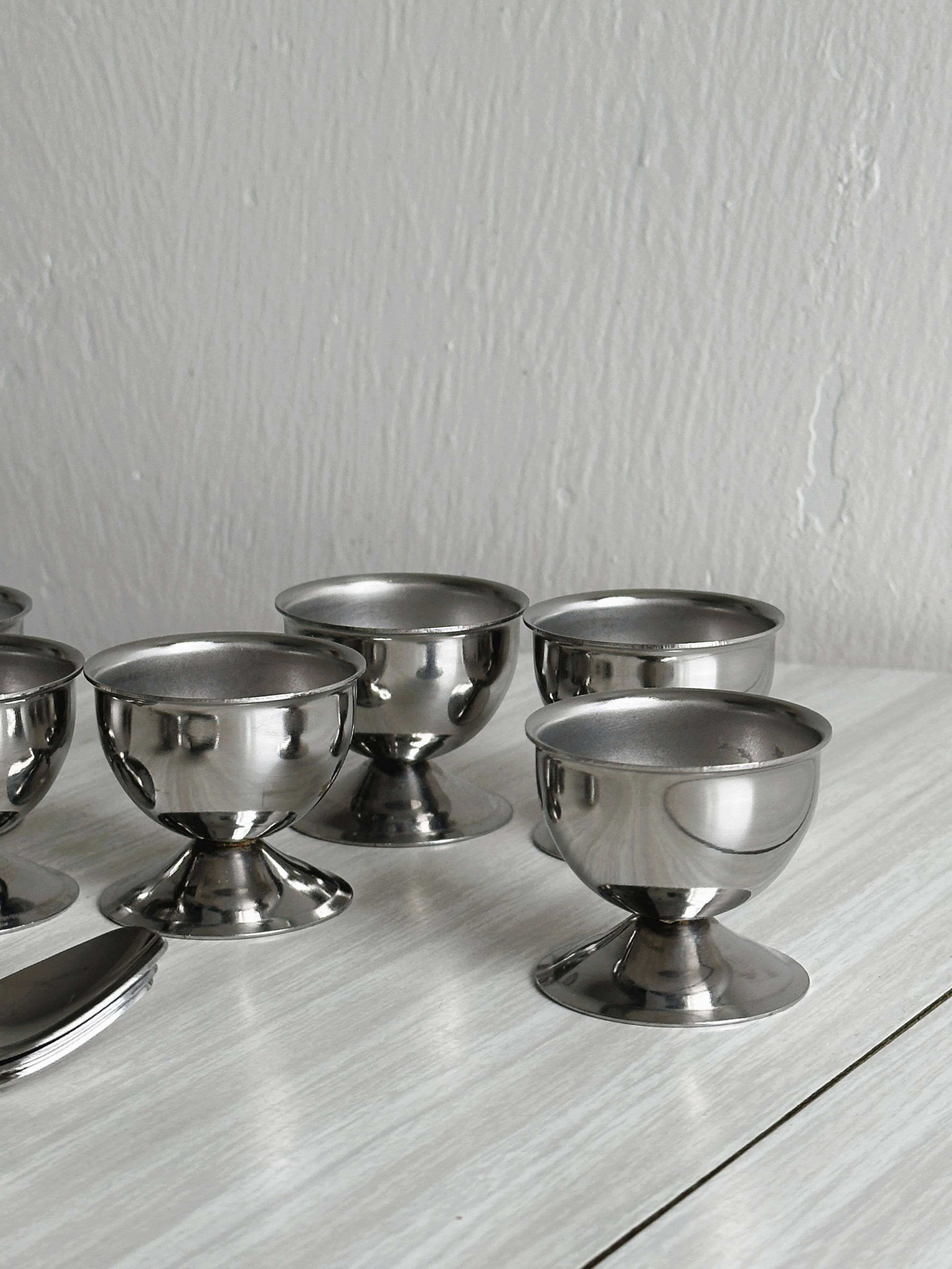 6 silver metal egg cups