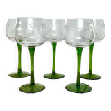 5 mouth-blown Alsace glasses, grape decoration