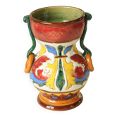 Antique polychrome ceramic vase – Italy 20th century – Handcrafted floral decoration
