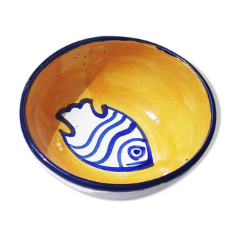 Bol en céramique vintage avec motif poisson peint à la main