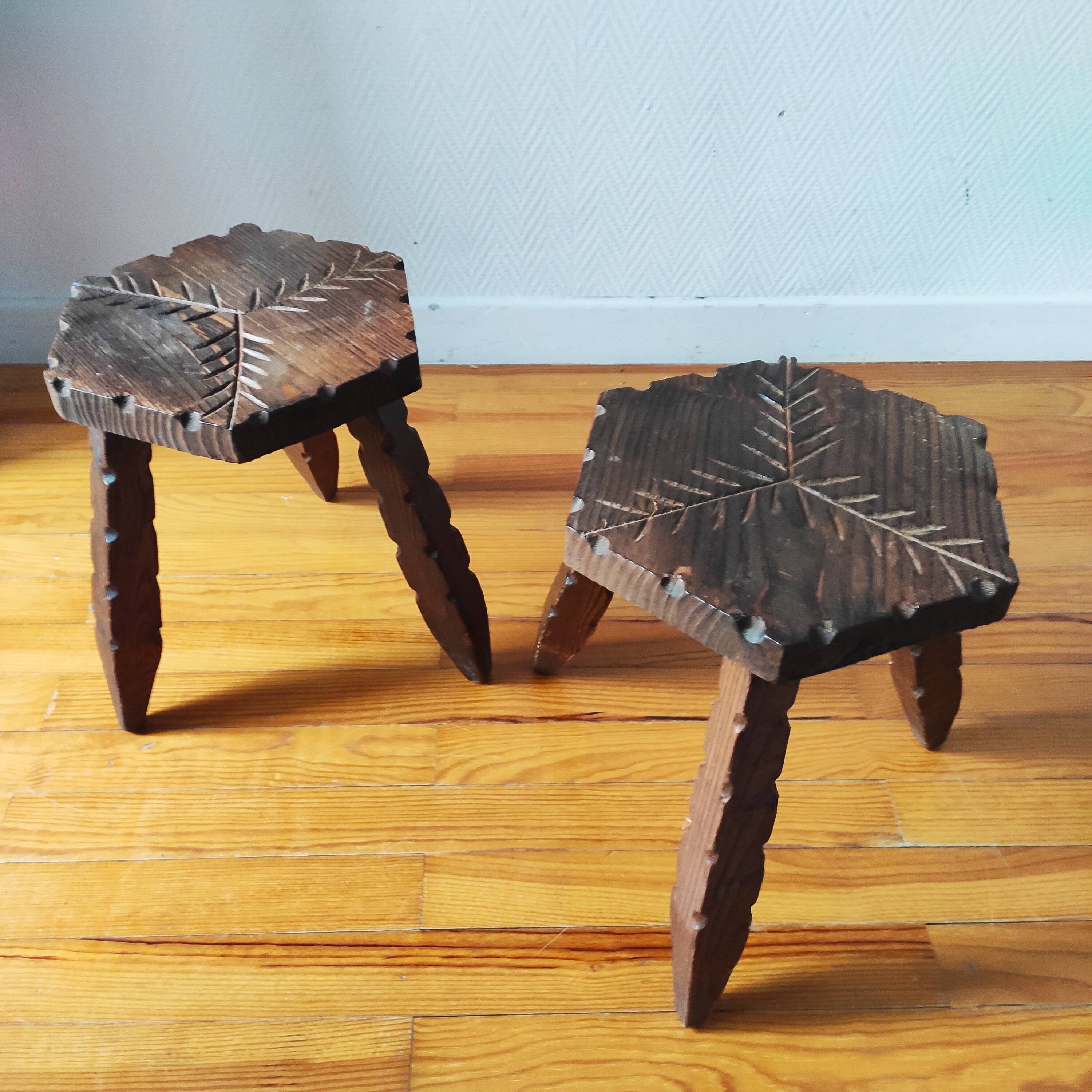 Pair of brutalist tripod stools 1955/60
