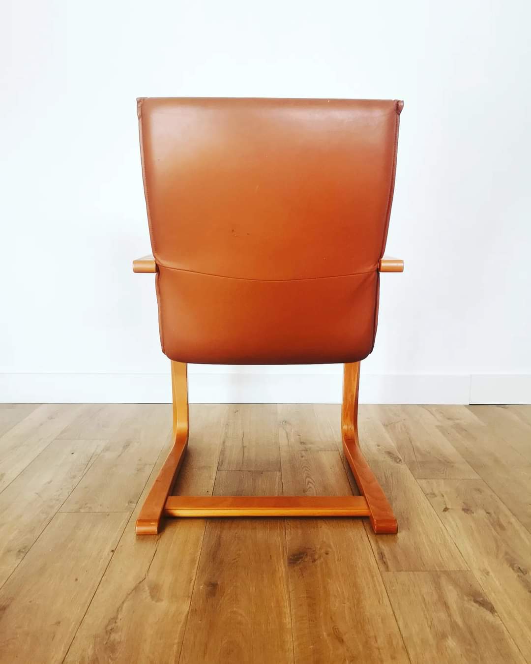 Camel leather sled chair from Mace