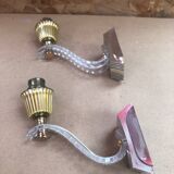 Pair of old golden plastic wall lamp + perspex plexi vintage