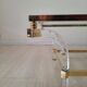 Square coffee table, lucite, brass and glass, Hollywood Regency