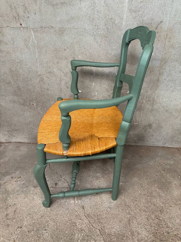 Fauteuil de campagne en paille, vert, parfait état