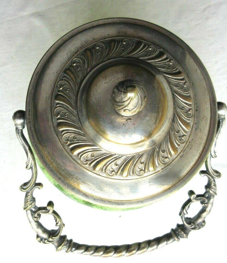 19th century biscuit bucket, legras enameled glass, acid-free eyelets, signed wmfm