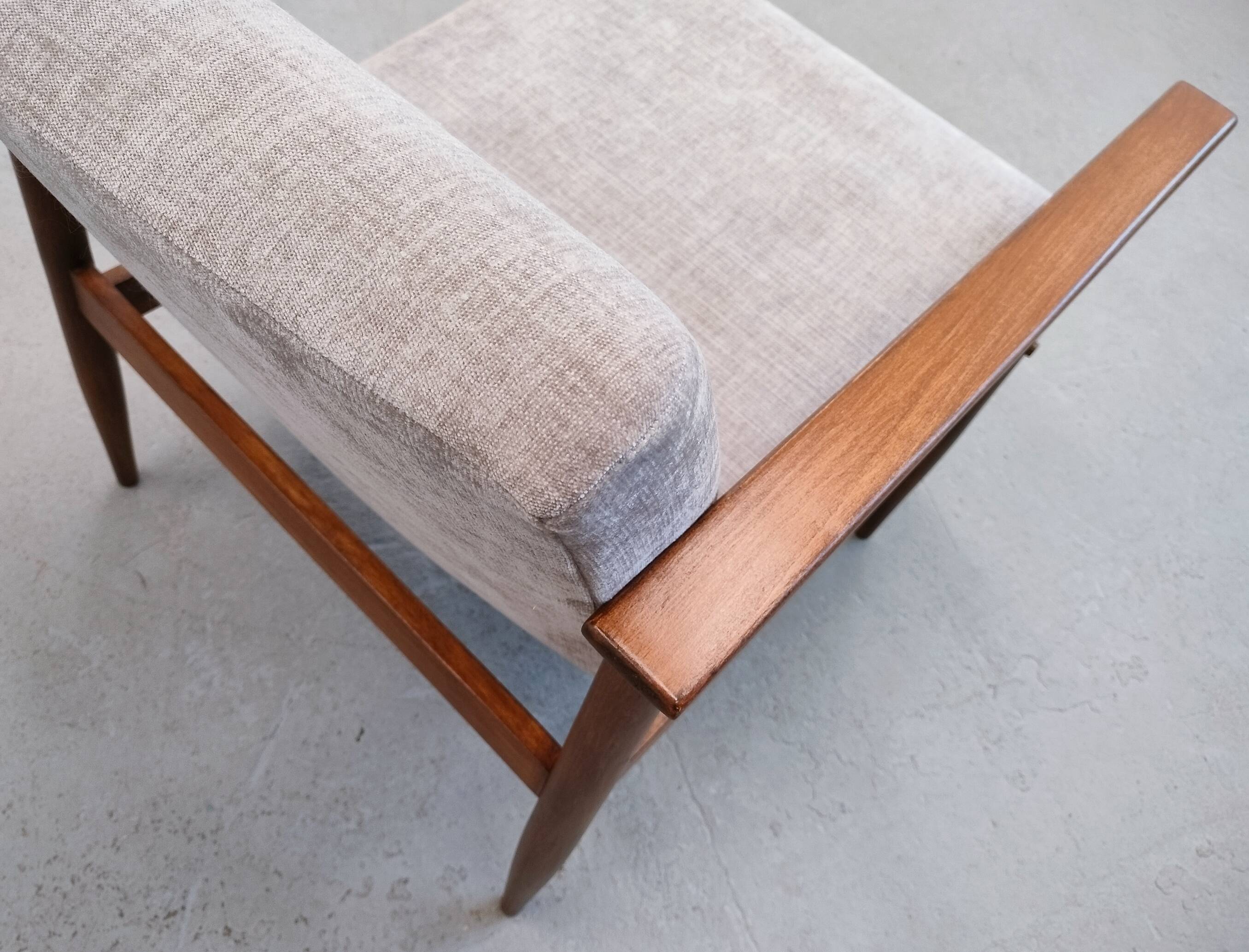 Mid Century Easy Chair in warm gray textile.