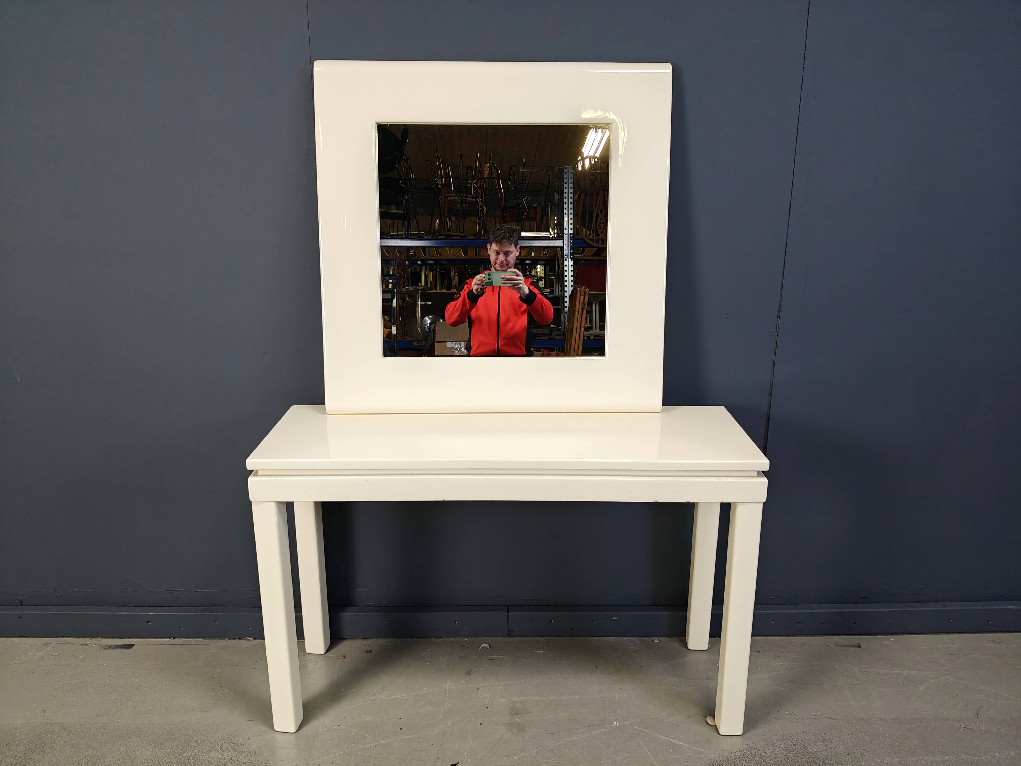 Console française vintage en bois laqué avec miroir, années 1980