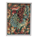 Wall tapestry - Framed vintage 70s canvas - Long-feathered rooster