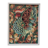Wall tapestry - Framed vintage 70s canvas - Long-feathered rooster