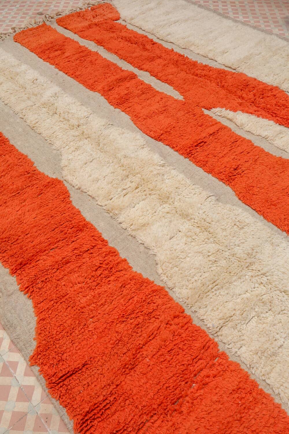Modern relief orange and white Moroccan Berber rug
