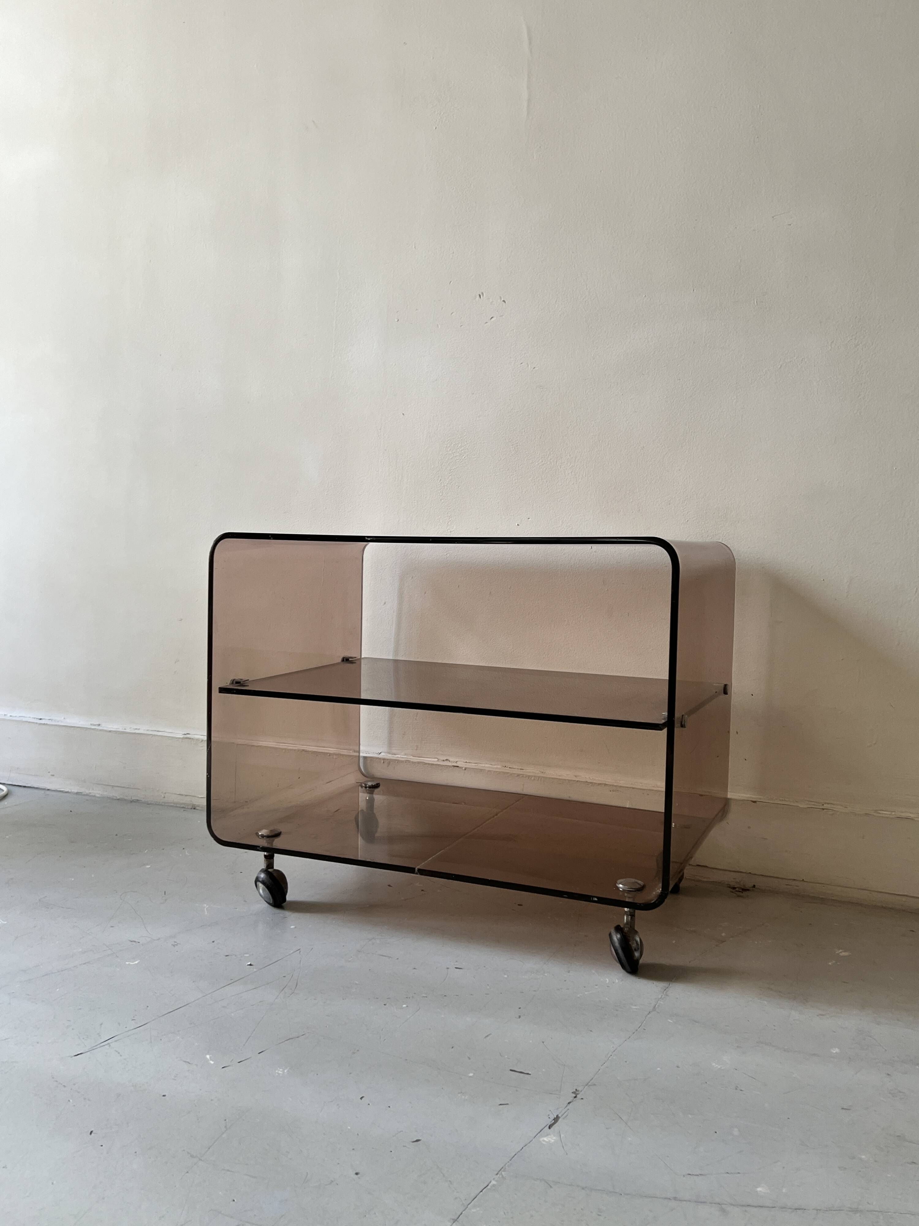 Smoked plexiglass TV/HiFi unit by M. Dumas for Roche Bobois, 1970