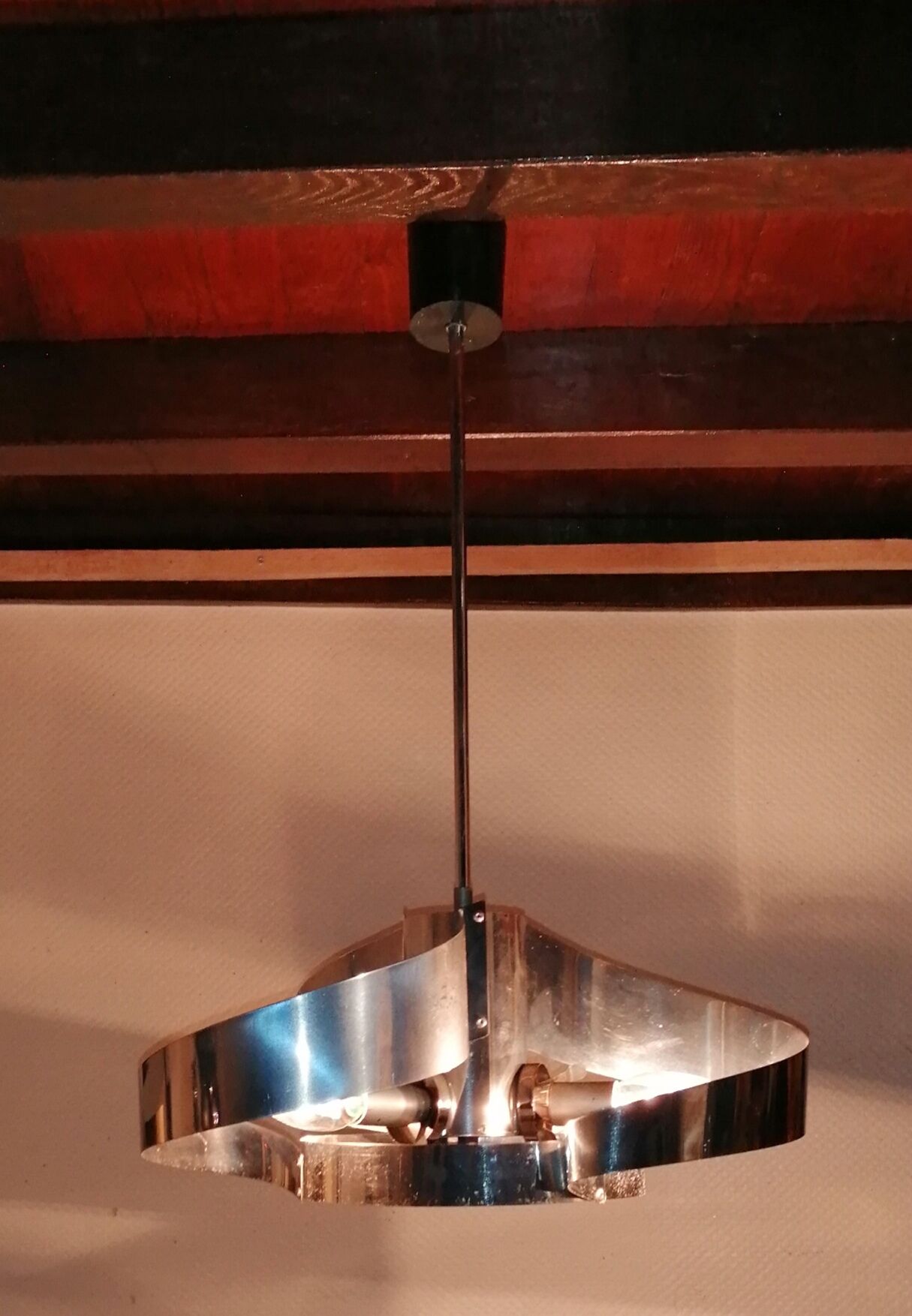 Space age spiral chandelier in vintage chromed metal 70s