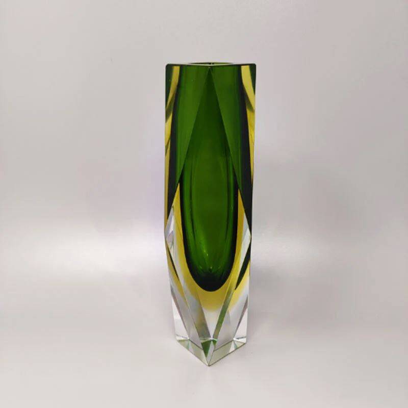 1960s Astonishing Green Vase By Flavio Poli for Seguso. Made in Italy