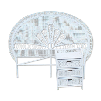 Peacock white rattan headboard 140 + chest