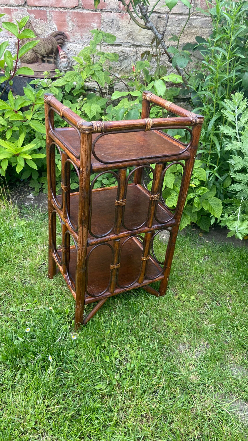 Bedside table, end table, vintage rattan shelf