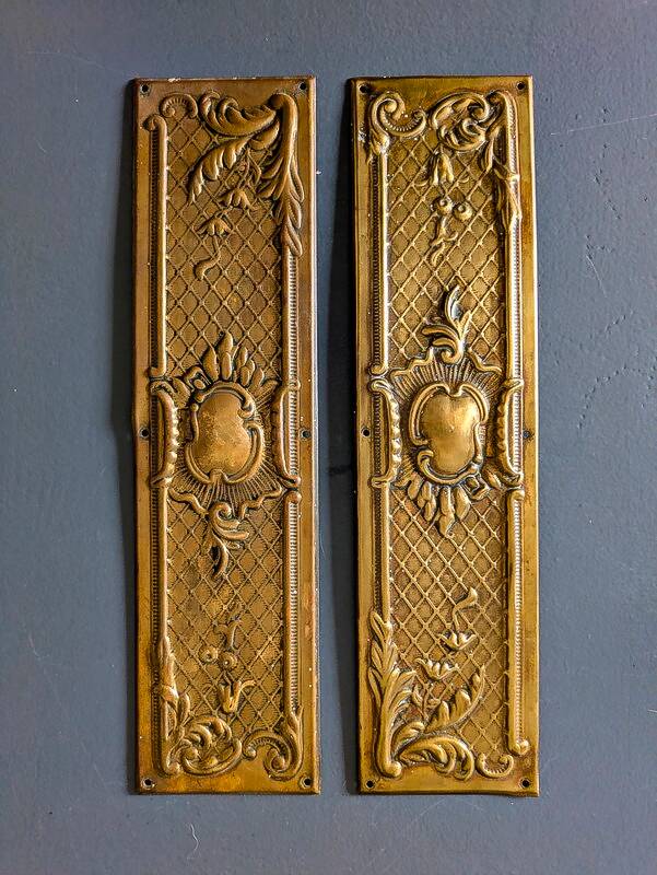 Pair of old door clean plates H30cm