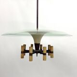 Curved glass disk chandelier. Italy 1950s