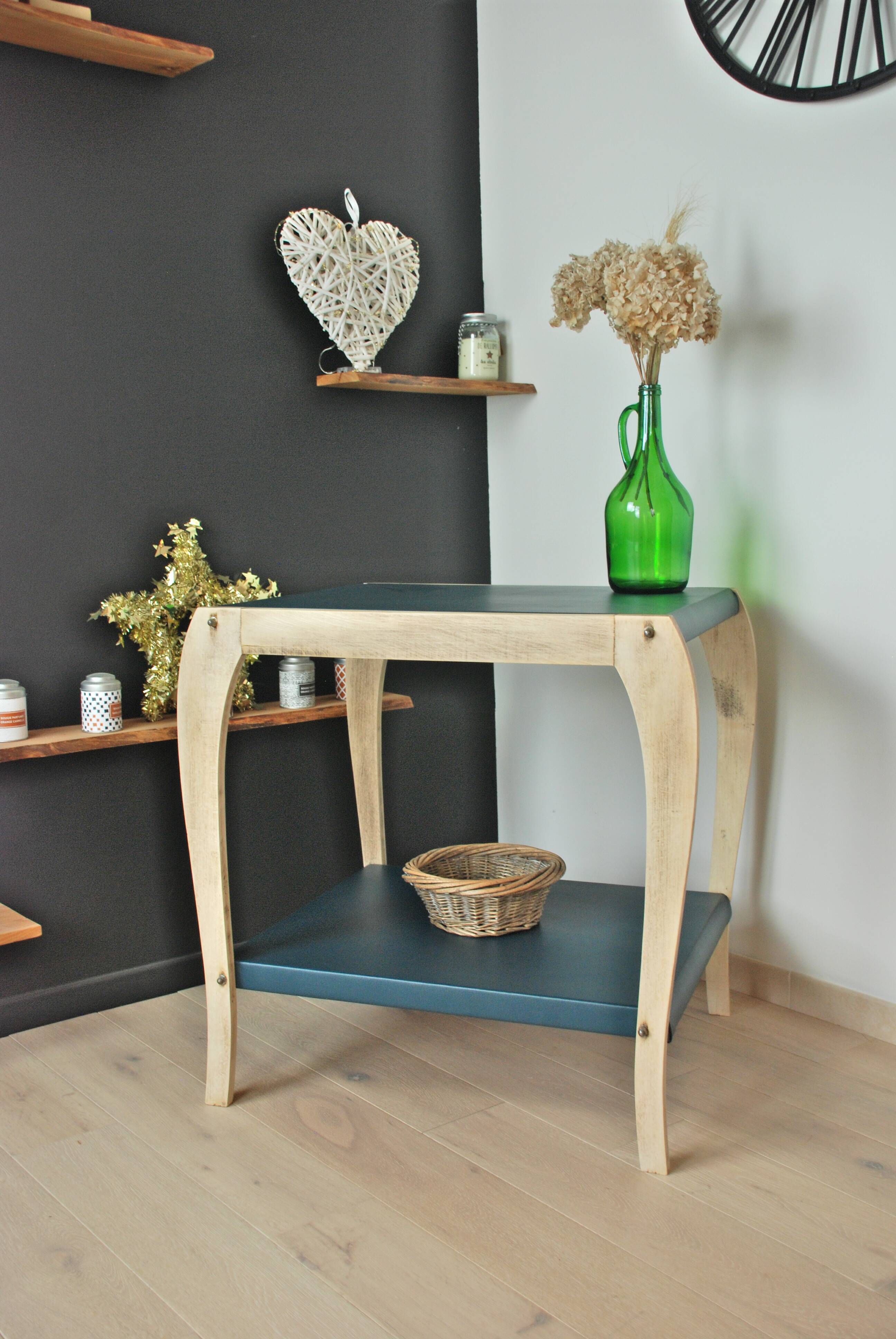 Art Deco trolley 50s wood and petrol blue
