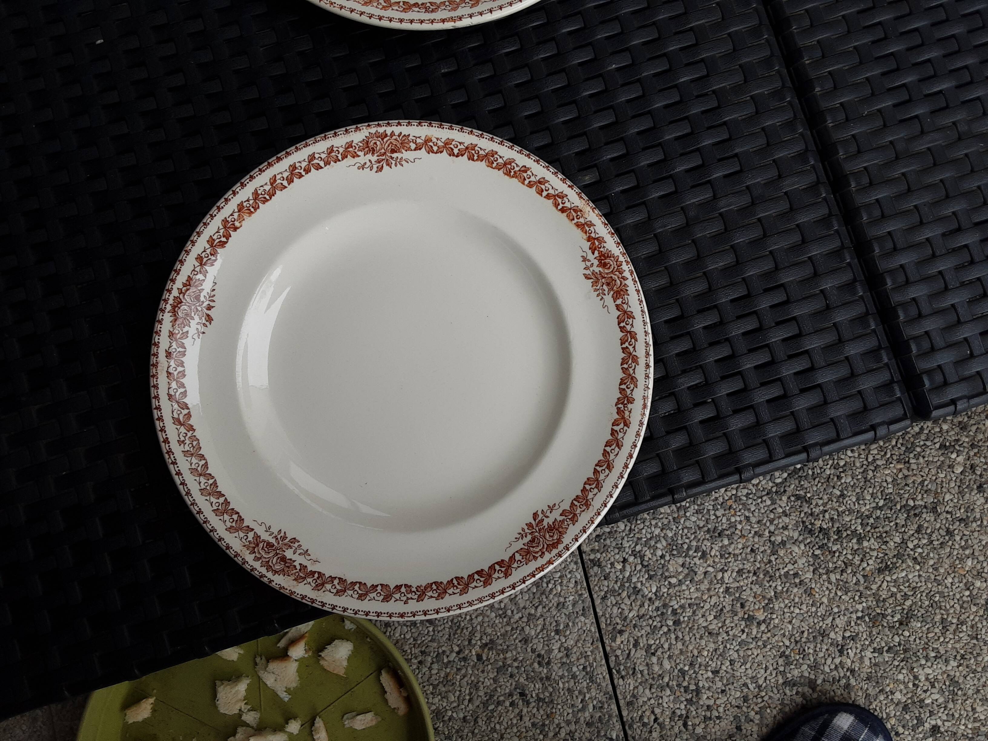 Set of 6 vintage flat plates, 23 cm, Longwy brand, Mireille pattern.