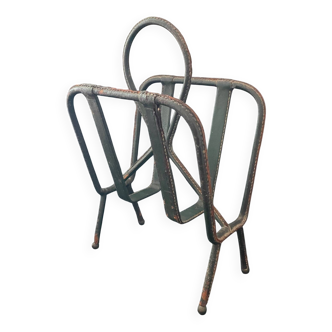 Adnet style leather magazine rack