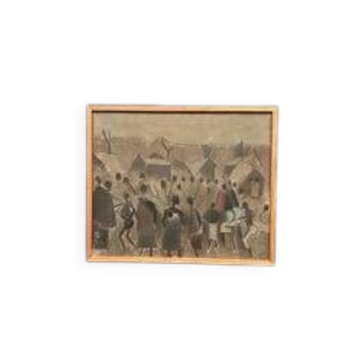 Swedish Oil on Canvas – “Landscape with Figures” by Sigfrid S. – Dated 1960 – Vintage & Framed