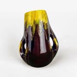 Vase with handle in glazed ceramic with vintage drips